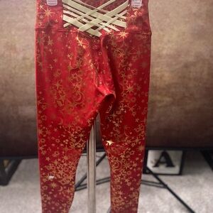 Fabletics Red and Gold Star Patterned Leggings